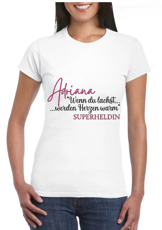 ADRIANA T-Shirt, Weiß "Superheldin"